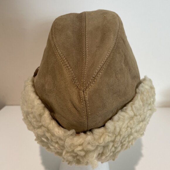 VTG 60s Deerskin Trading Post Suede Shearling Cloche Trilby Hat Union Made Sz M - Picture 3 of 11